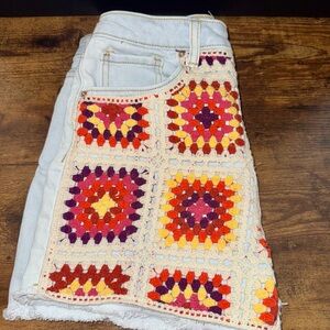 SO - Colorful Crochet Patchwork Women's Shorts -granny core -boho - hippie - 7